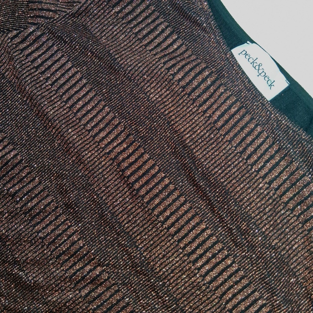 Peck & Peck Metallic Bronze Striped Knit Top Blouse‎ Size L